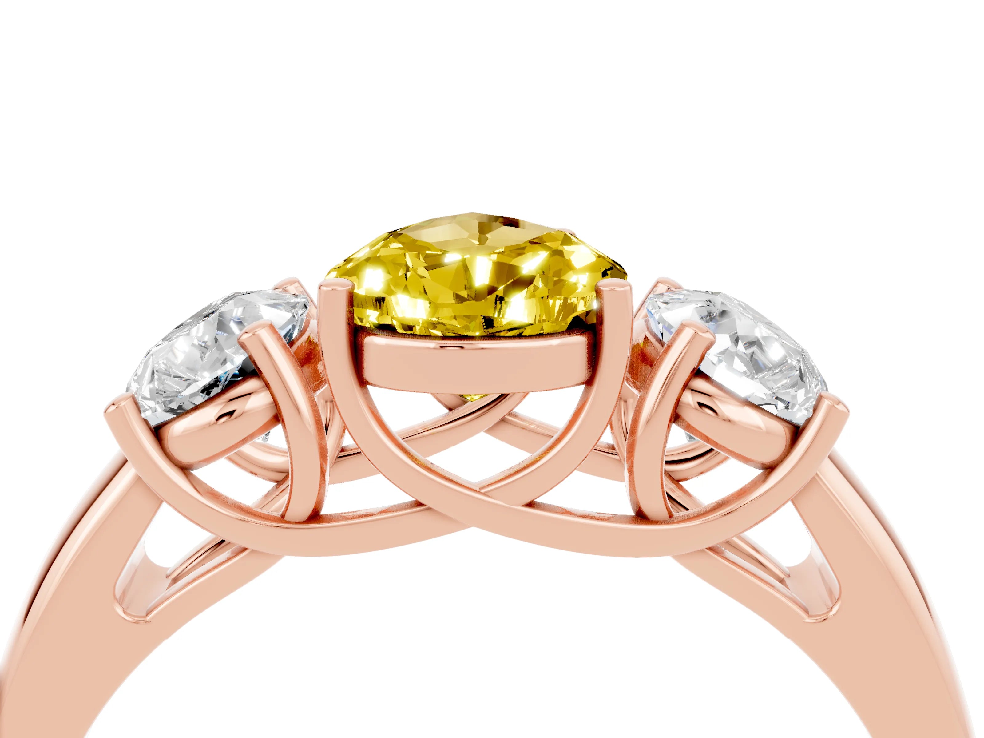 Rose gold Three-Stone Pear Cut Yellow Sapphire Engagement Ring with Prong Setting_4