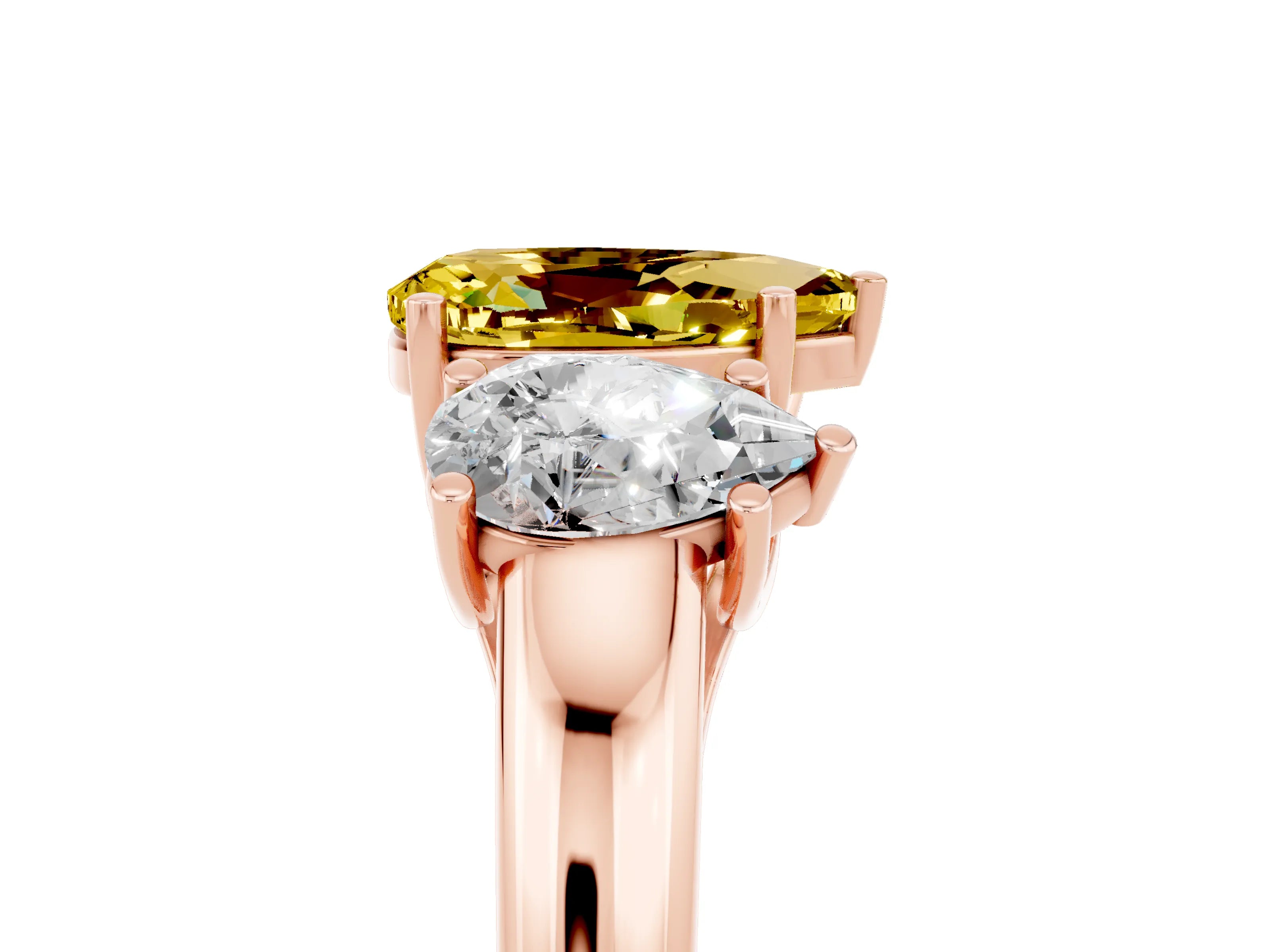 Rose gold Three-Stone Pear Cut Yellow Sapphire Engagement Ring with Prong Setting_5