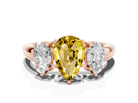 Rose gold Three-Stone Pear Cut Yellow Sapphire Engagement Ring with Prong Setting