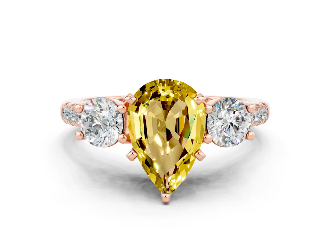 Rose gold Three-Stone Pear Cut Yellow Sapphire Pavé Band with Four-Prong Setting_24