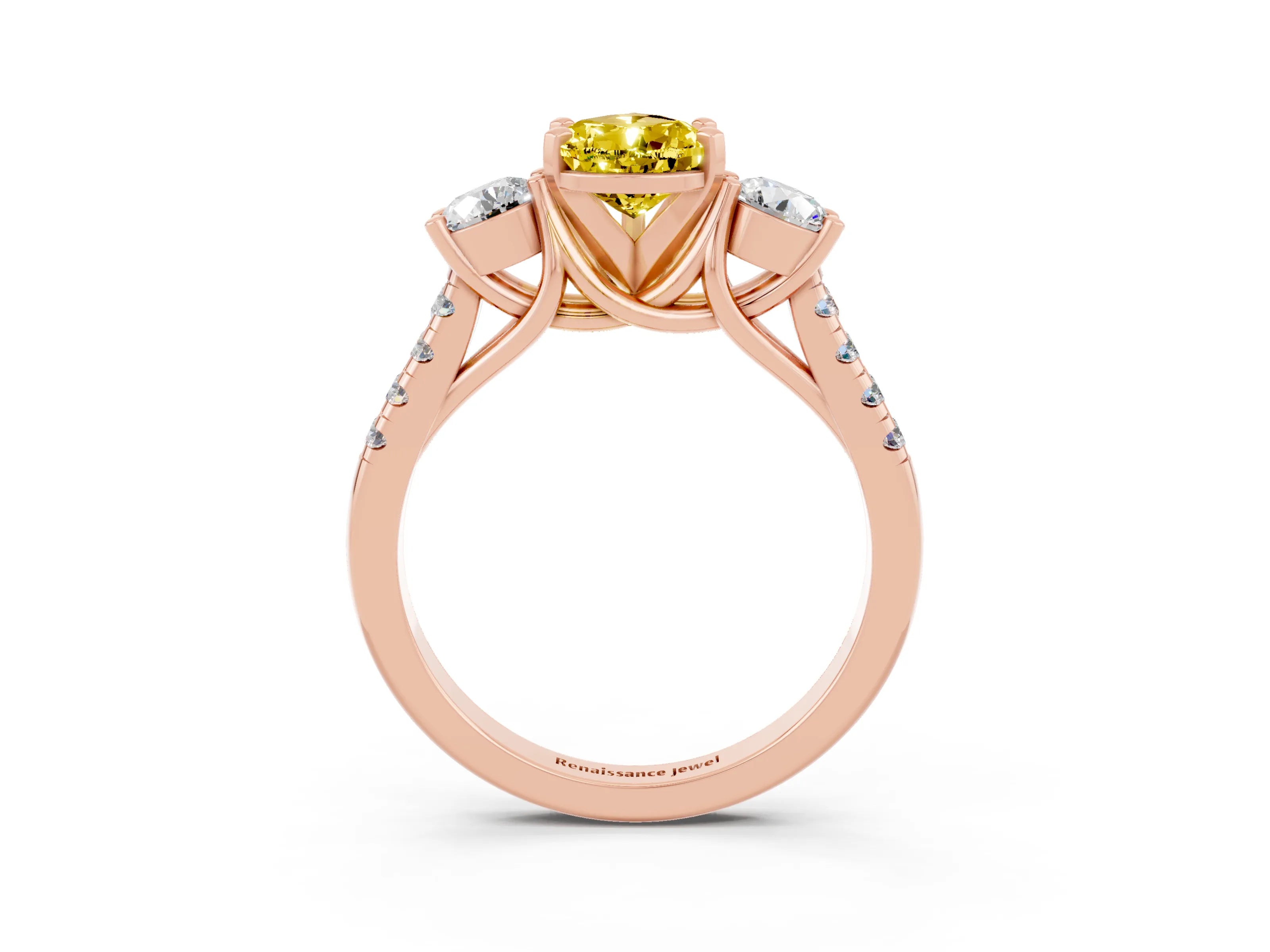 Rose gold Three-Stone Pear Cut Yellow Sapphire Pavé Band with Four-Prong Setting_27