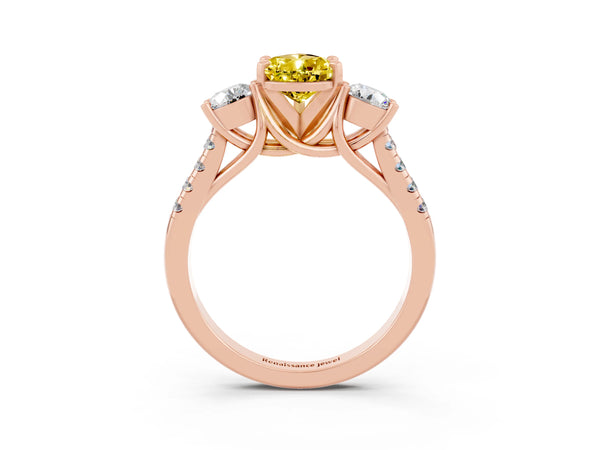 Rose gold Three-Stone Pear Cut Yellow Sapphire Pavé Band with Four-Prong Setting