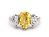 Rose gold Three-Stone Pear Cut Yellow Sapphire Ring with Pavé Band and Prong Setting_36