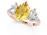 Rose gold Three-Stone Pear Cut Yellow Sapphire Ring with Pavé Band and Prong Setting_37