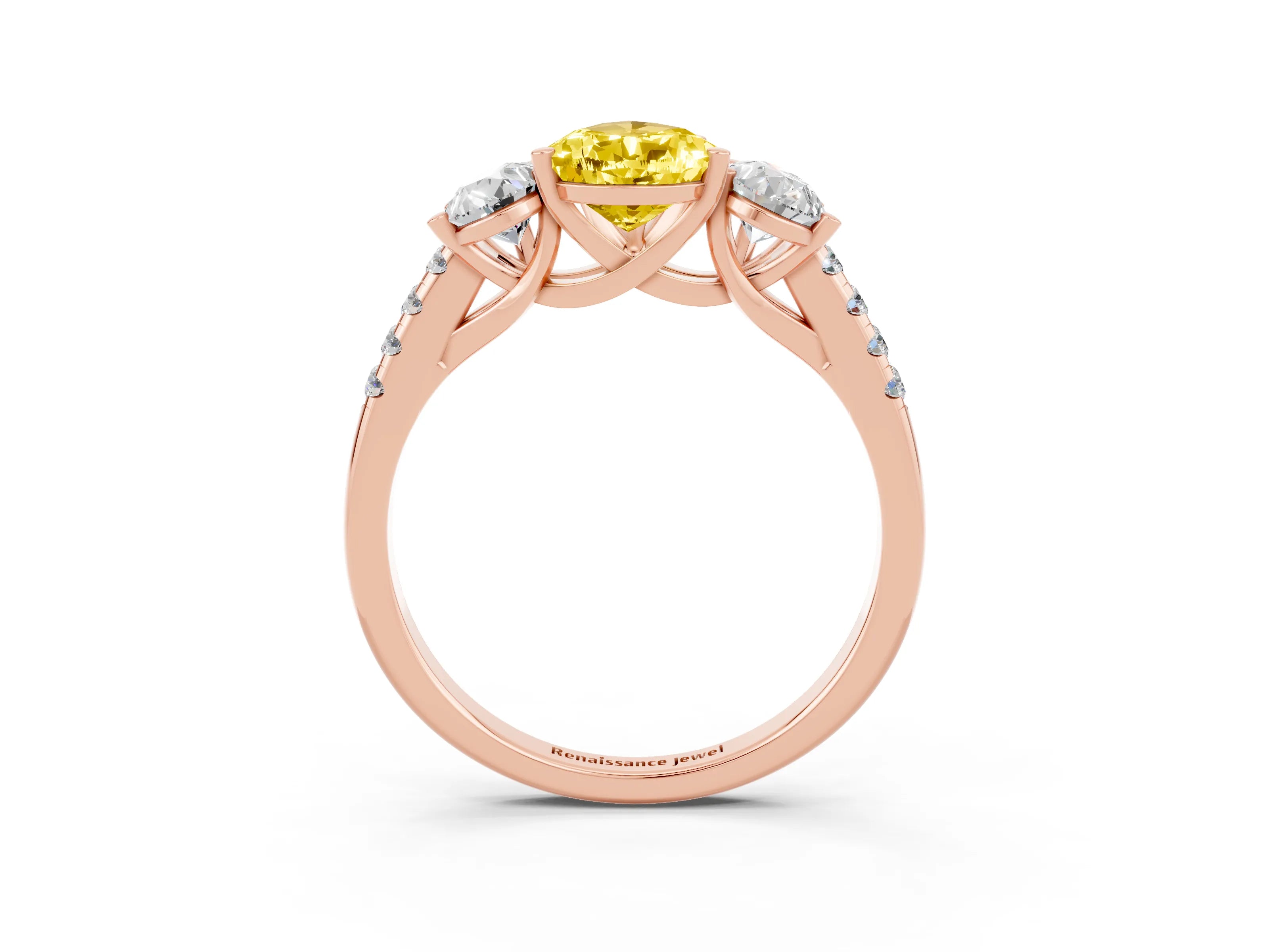 Rose gold Three-Stone Pear Cut Yellow Sapphire Ring with Pavé Band and Prong Setting_39