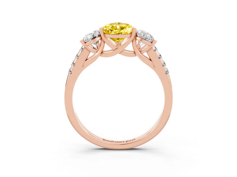 Rose gold Three-Stone Pear Cut Yellow Sapphire Ring with Pavé Band and Prong Setting_39