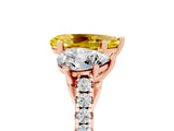 Rose gold Three-Stone Pear Cut Yellow Sapphire Ring with Pavé Band and Prong Setting_41