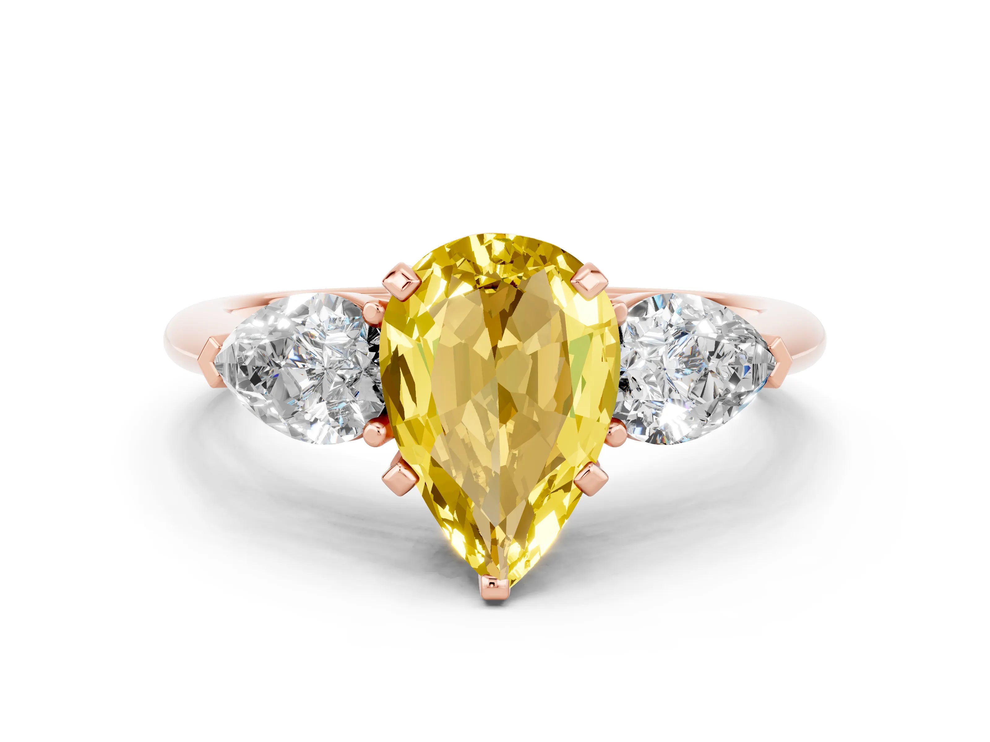 Rose gold Three-Stone Pear Cut Yellow Sapphire Ring with Pear Side Stones and Four-Prong Setting_24