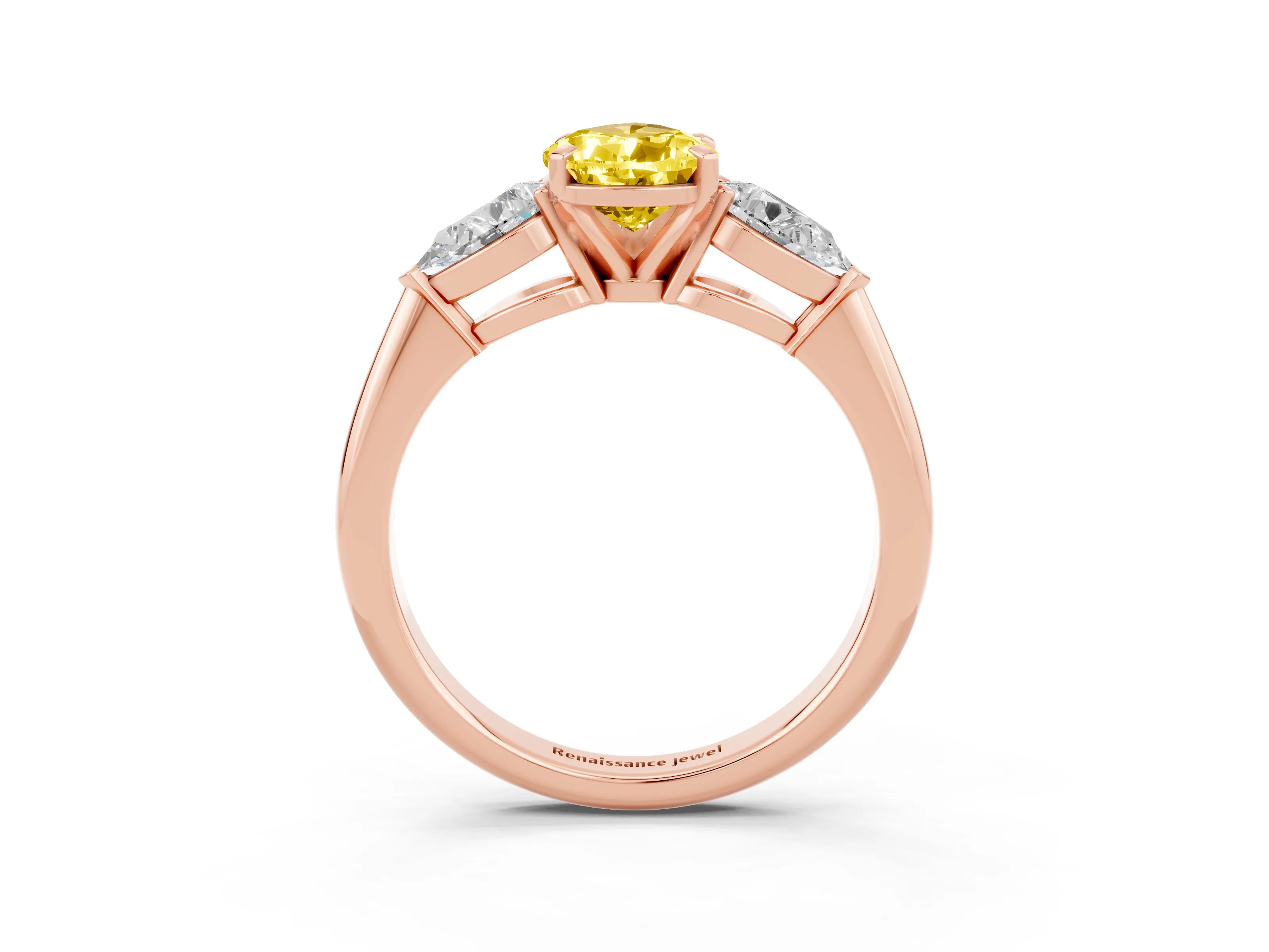 Rose gold Three-Stone Pear Cut Yellow Sapphire Ring with Pear Side Stones and Four-Prong Setting_27