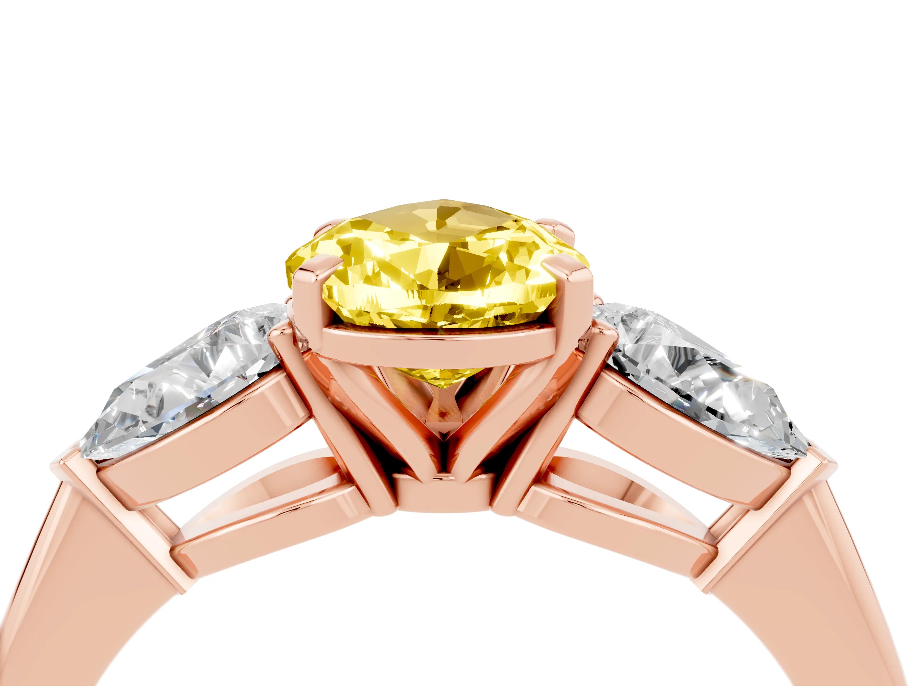 Rose gold Three-Stone Pear Cut Yellow Sapphire Ring with Pear Side Stones and Four-Prong Setting_28