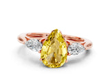 Rose gold Three-Stone Pear Cut Yellow Sapphire Ring with Pear  Side Stones in Four-Prong Setting_12