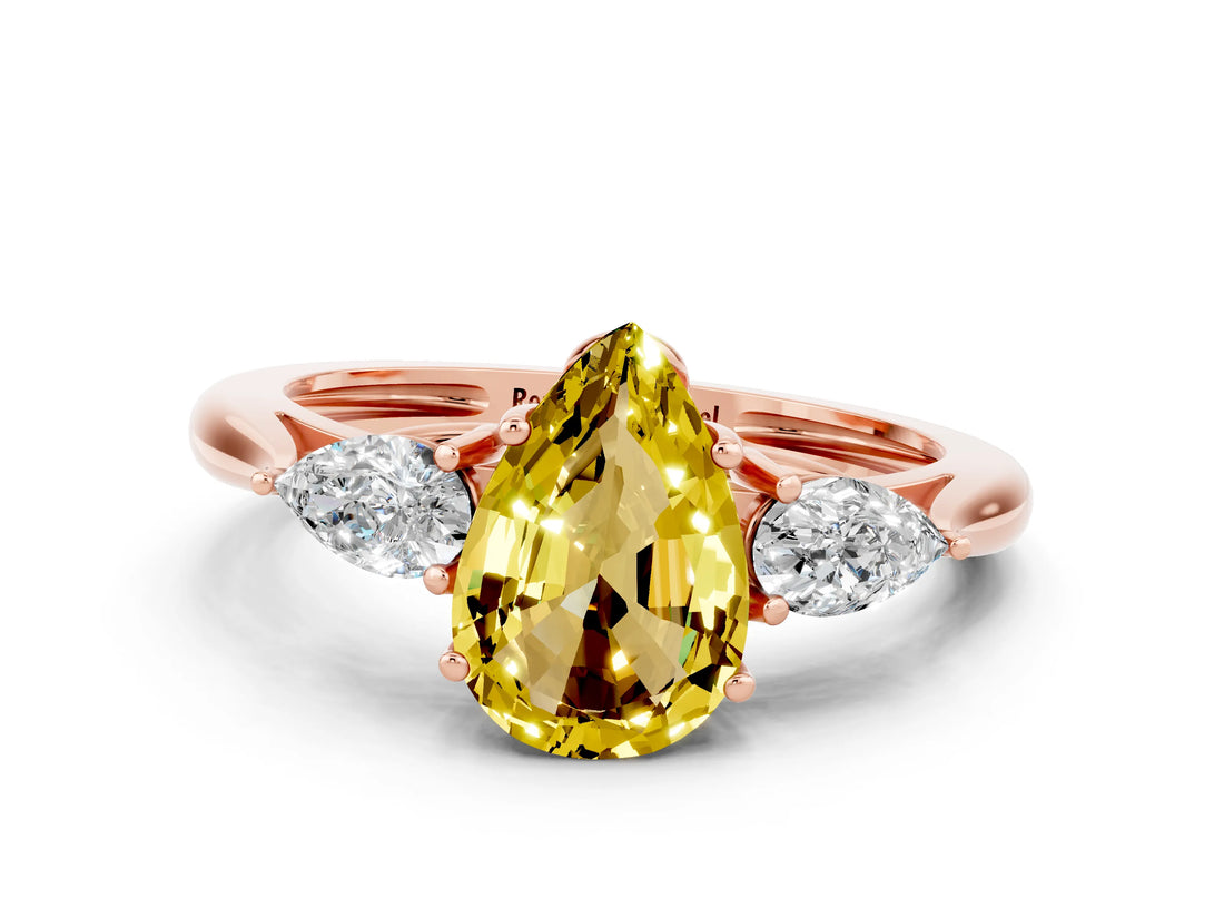 Rose gold Three-Stone Pear Cut Yellow Sapphire Ring with Pear  Side Stones in Four-Prong Setting_36
