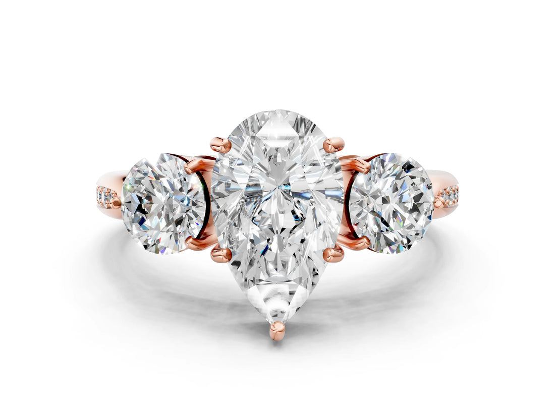 Rose gold Three-Stone Pear Diamond Channel Set Engagement Ring with Prong Setting_15