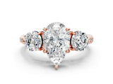 Rose gold Three-Stone Pear Diamond Channel Set Engagement Ring with Prong Setting_15