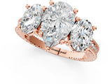 Rose gold Three-Stone Pear Diamond Milgrain Pave Band with Prong Setting 1