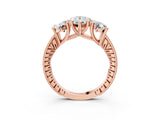 Rose gold Three-Stone Pear Diamond Milgrain Pave Band with Prong Setting 3