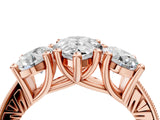Rose gold Three-Stone Pear Diamond Milgrain Pave Band with Prong Setting 4