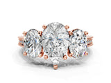 Rose gold Three-Stone Pear Diamond Milgrain Pave Band with Prong Setting