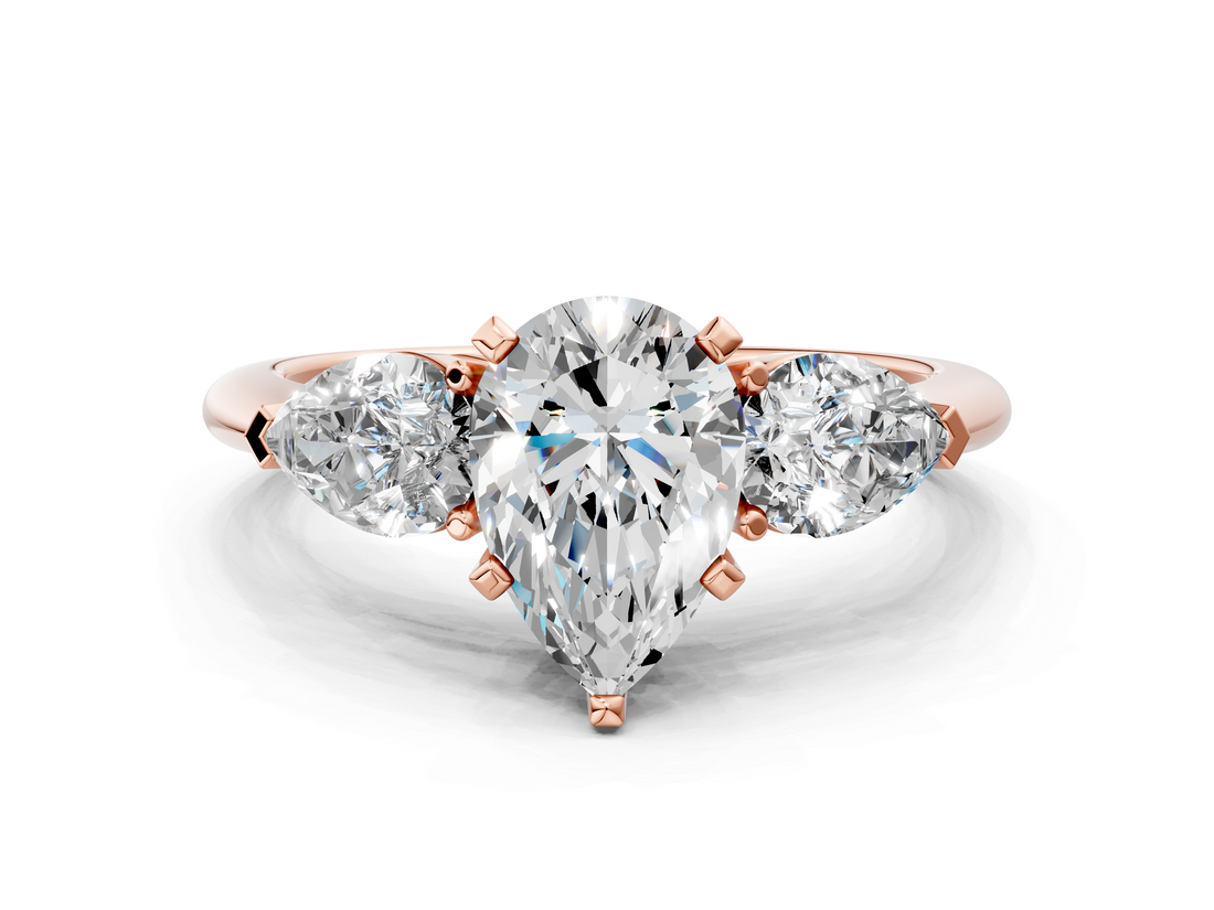 Rose gold Three-Stone Pear Diamond Ring with Pear Side Stones in Four-Prong Setting_63