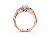 Rose gold Three-Stone Pear Diamond Ring with Pear Side Stones in Four-Prong Setting_66