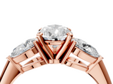 Rose gold Three-Stone Pear Diamond Ring with Pear Side Stones in Four-Prong Setting_67