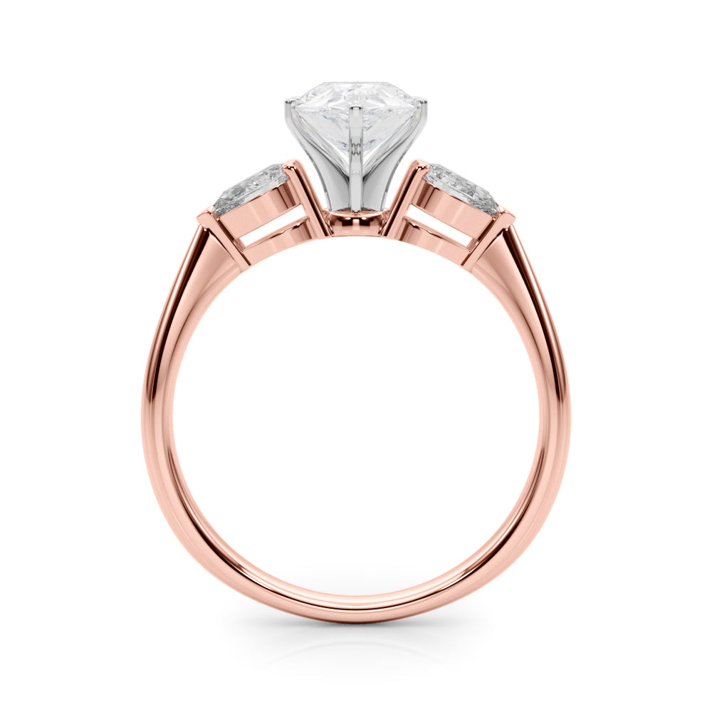 Rose gold Three-Stone Pear Diamond Ring with Pear Side Stones on a Platinum Band with Four-Prong Setting 2