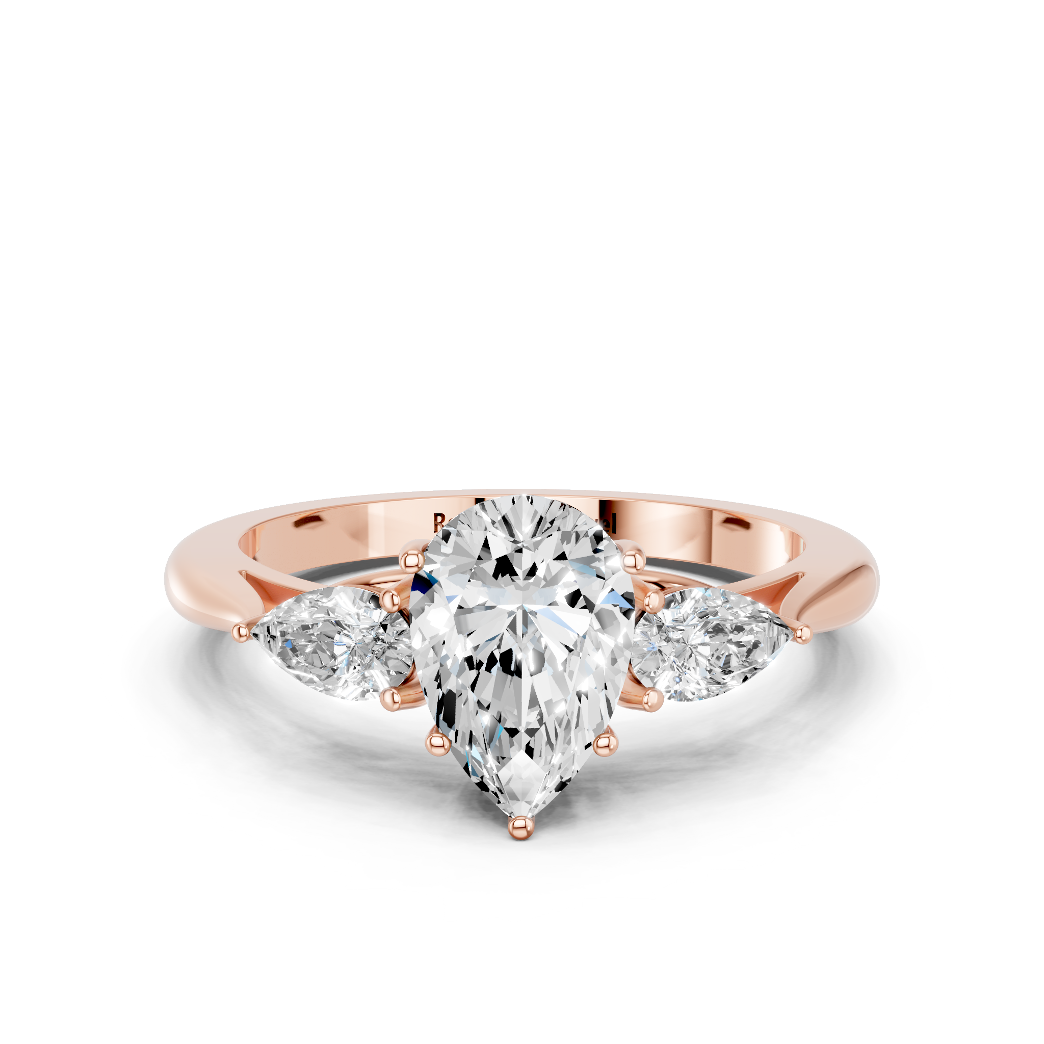Rose gold Three-Stone Pear Diamond Solitaire Ring with Pear Side Stones and Four-Prong Setting_14