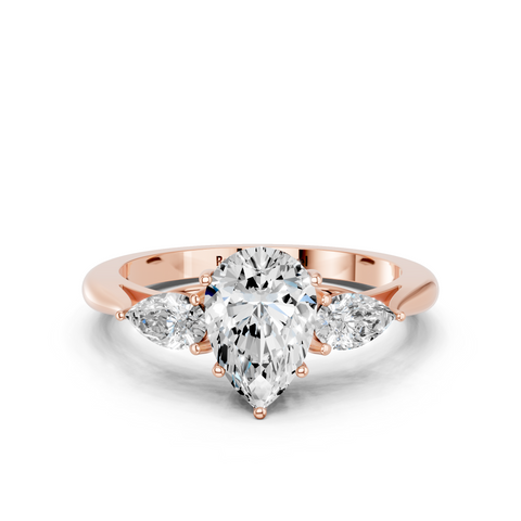 Rose gold Three-Stone Pear Diamond Solitaire Ring with Pear Side Stones and Four-Prong Setting_14