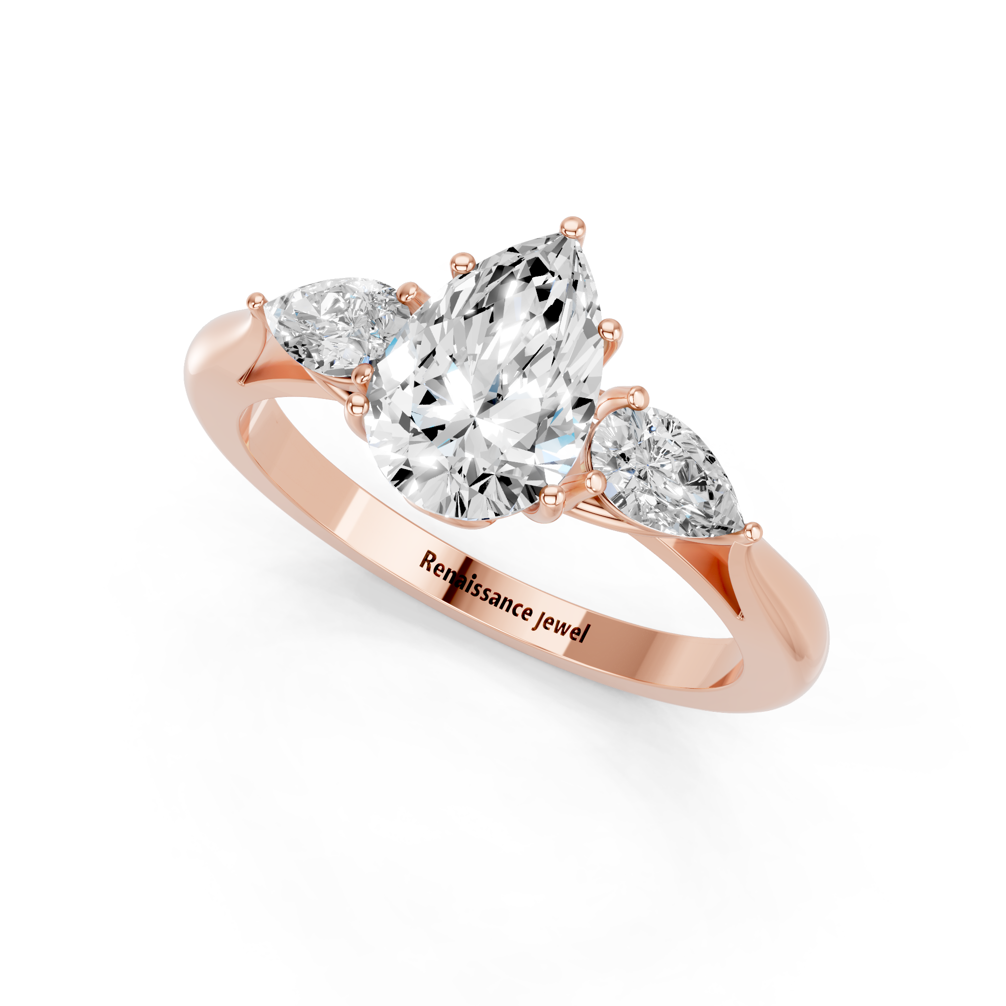 Rose gold Three-Stone Pear Diamond Solitaire Ring with Pear Side Stones and Four-Prong Setting_3