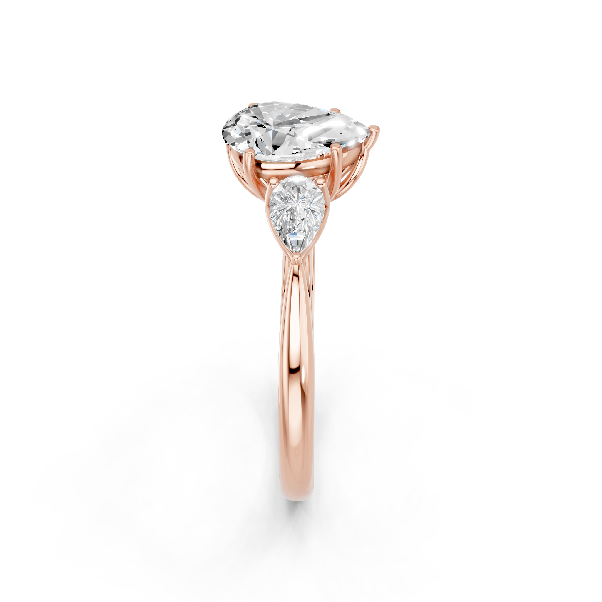 Rose gold Three-Stone Pear Diamond Solitaire Ring with Pear Side Stones and Four-Prong Setting_4