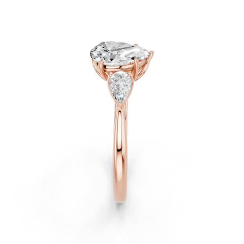 Rose gold Three-Stone Pear Diamond Solitaire Ring with Pear Side Stones and Four-Prong Setting_4