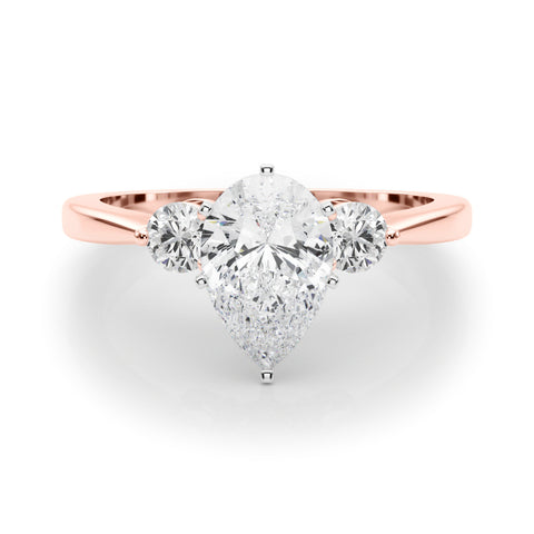 Rose gold Three-Stone Pear Solitaire Ring with Tapered Band and Six-Prong Setting 1