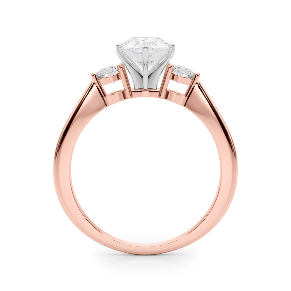 Rose gold Three-Stone Pear Solitaire Ring with Tapered Band and Six-Prong Setting 2