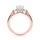 Rose gold Three-Stone Pear Solitaire Ring with Tapered Band and Six-Prong Setting 2