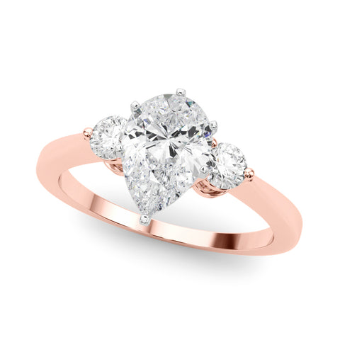Rose gold Three-Stone Pear Solitaire Ring with Tapered Band and Six-Prong Setting