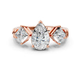 Rose gold Three-Stone Pear and Princess Cut Diamond Ring with Channel Band and Four-Prong Setting_16