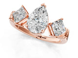 Rose gold Three-Stone Pear and Princess Cut Diamond Ring with Channel Band and Four-Prong Setting_17