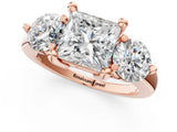 Rose gold Three-Stone Princess Brilliant Cut Solitaire Ring with Prong Setting on a Classic Band 1