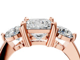 Rose gold Three-Stone Princess Brilliant Cut Solitaire Ring with Prong Setting on a Classic Band 4