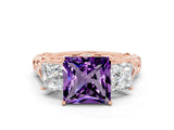 Rose gold Three-Stone Princess Cut Amethyst Braided Band Ring with Four-Prong Setting_45