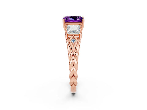 Rose gold Three-Stone Princess Cut Amethyst Braided Band Ring with Four-Prong Setting_47
