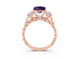 Rose gold Three-Stone Princess Cut Amethyst Braided Band Ring with Four-Prong Setting_48