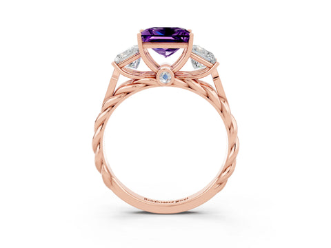 Rose gold Three-Stone Princess Cut Amethyst Braided Band Ring with Four-Prong Setting_48