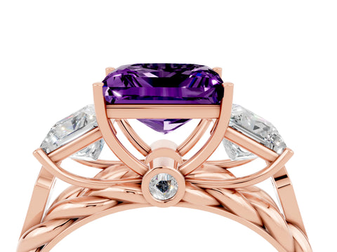 Rose gold Three-Stone Princess Cut Amethyst Braided Band Ring with Four-Prong Setting_49