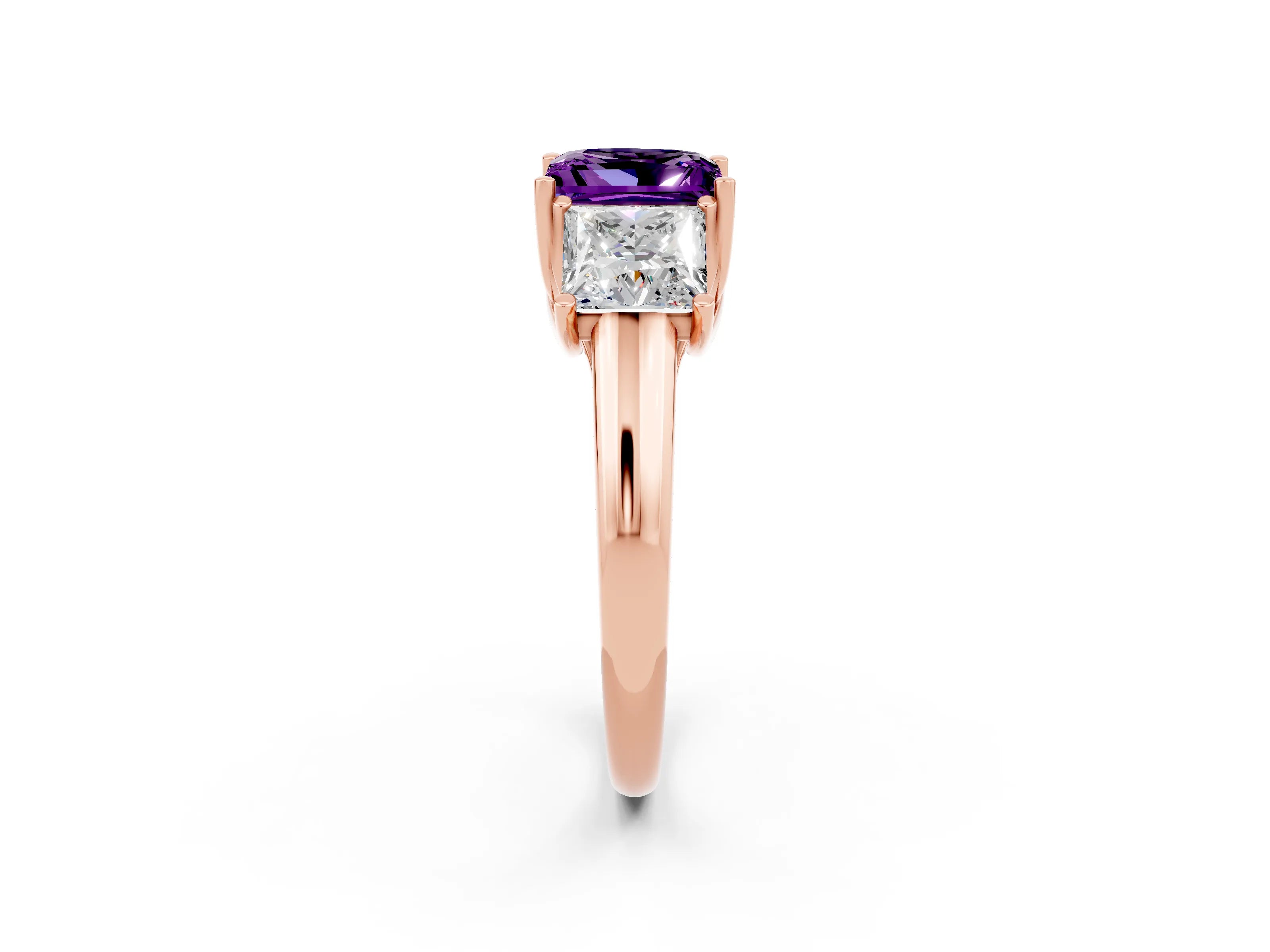 Rose gold Three-Stone Princess Cut Amethyst Engagement Ring with Prong Setting_2