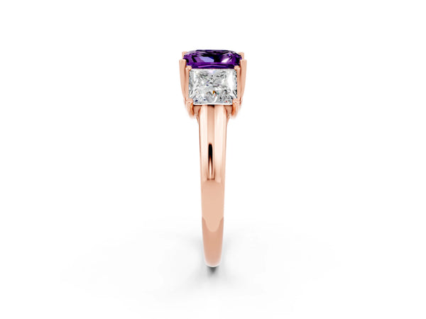 Rose gold Three-Stone Princess Cut Amethyst Engagement Ring with Prong Setting