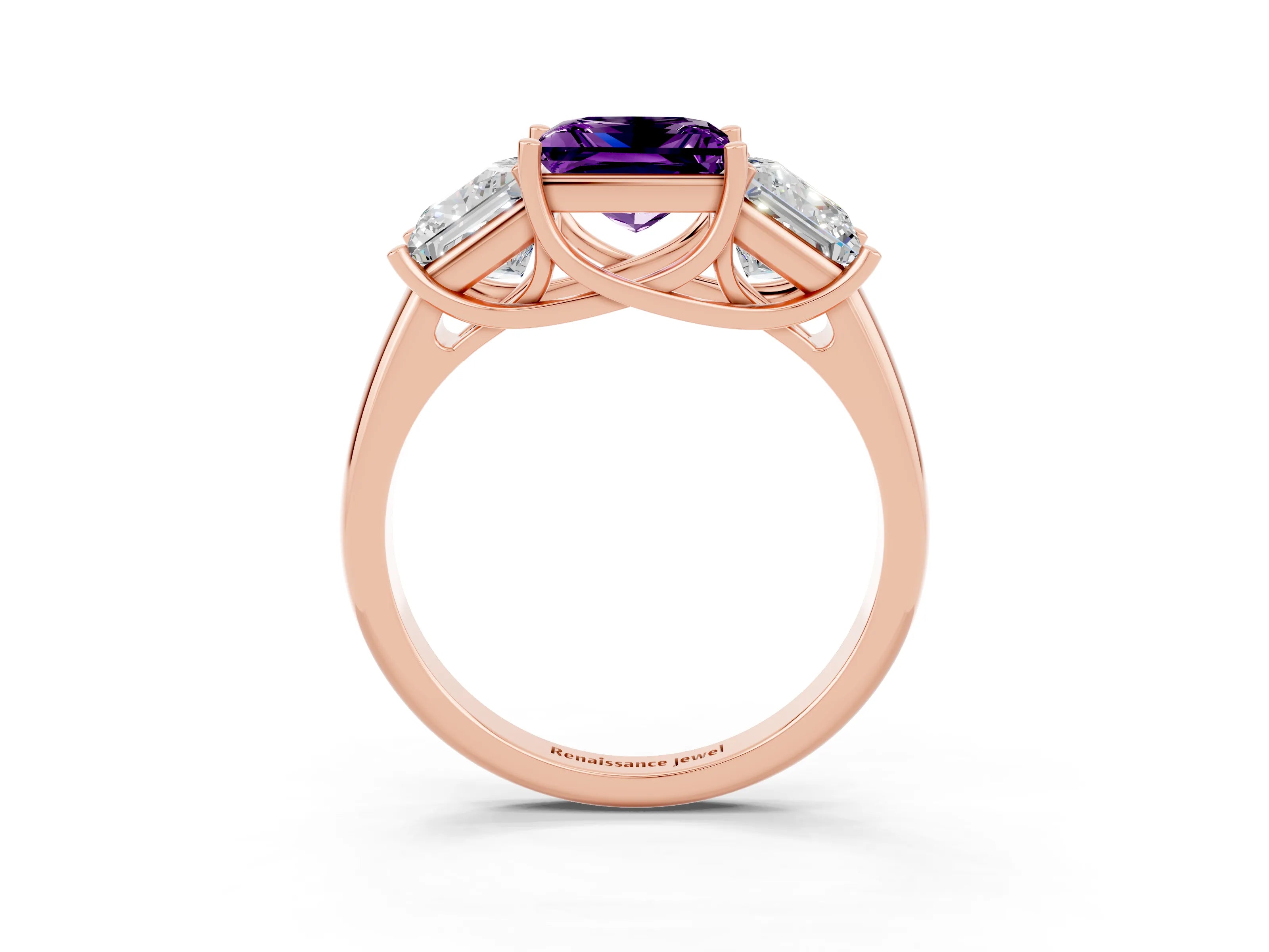 Rose gold Three-Stone Princess Cut Amethyst Engagement Ring with Prong Setting_3