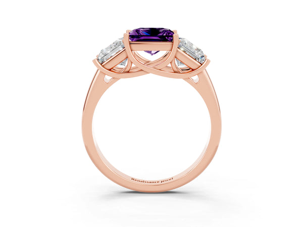 Rose gold Three-Stone Princess Cut Amethyst Engagement Ring with Prong Setting