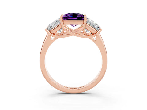 Rose gold Three-Stone Princess Cut Amethyst Engagement Ring with Prong Setting_3