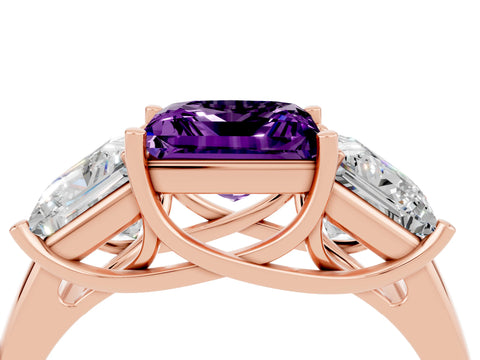 Rose gold Three-Stone Princess Cut Amethyst Engagement Ring with Prong Setting_4